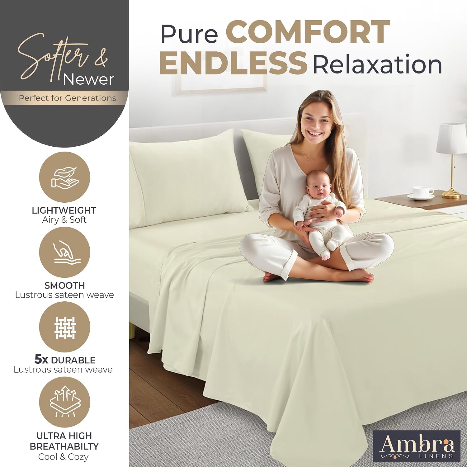 Ambra Linens 100% Organic Cotton Sheets for Full Size Bed - 4 PC Organic Full Size Sheets Set - Soft, Comfy, Breathable & Cooling - 16” Dee…