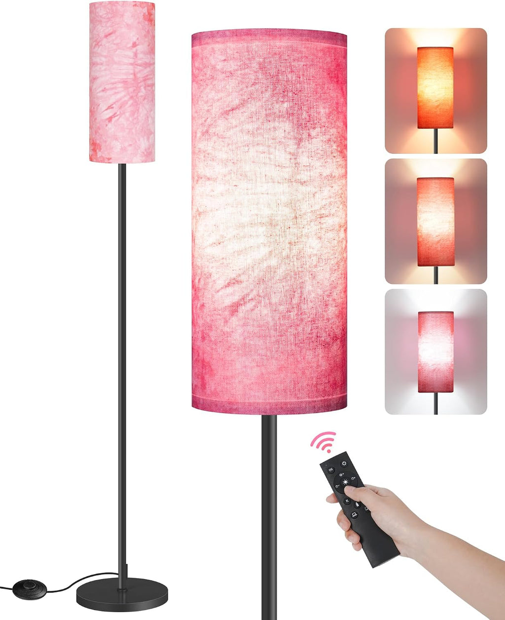Dimmable Floor Lamps for Living Room with Remote and Foot Switch, 64.4” Modern Standing Tall Lamp, Corner Lamp for Bedroom, Bulb…