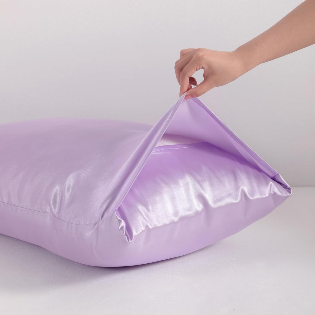 Ntbay 2 Pack Satin King Pillowcases for Hair and Skin, Luxurious and Silky Pillow Cases with Envelope Closure, 20x40 Inches, Light Purple 2…