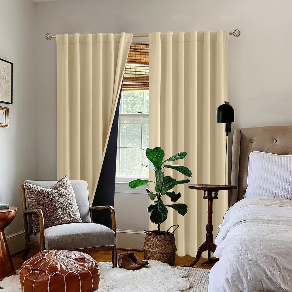 BGment Natural Blackout Curtains 95 Inches Long with Thermal Insulation Liner, 100% Blackout Double Layer Room Darkening Rod Pocket and…