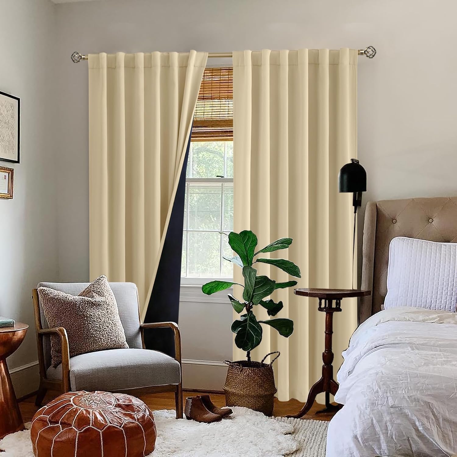 BGment Natural Blackout Curtains 95 Inches Long with Thermal Insulation Liner, 100% Blackout Double Layer Room Darkening Rod Pocket and…