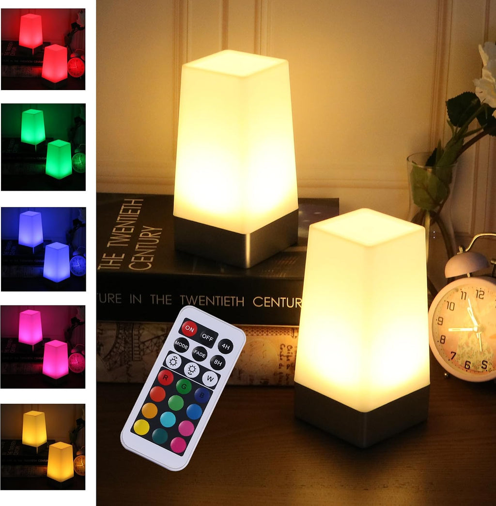 WRalwaysLX LED 2Square Night Light with Remote Control, Color Changing Table Lamp Battery Operated Lamp, Bedroom, Kitchen USE 3xAA Battery…