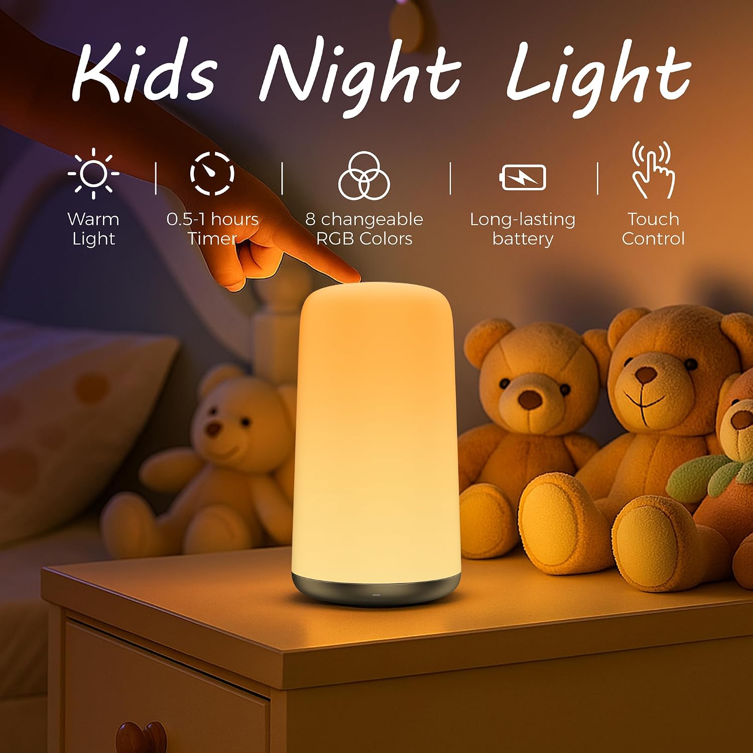 Zuzukid Night Light for Kids, Portable Baby Night Light, 5 Color Temperatures & Stepless Dimming, 8 RGB Colors, Rechargeable Nursery Night…