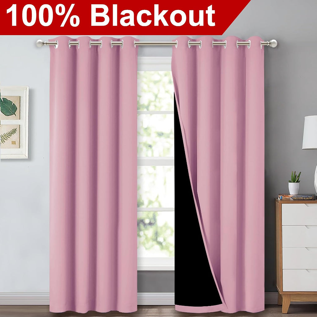 Nicetown Full Shading Curtains 90" Long 2 Panels Set for Windows, Super Heavy-Duty Black Lined Blackout Curtains for Bedroom, Privacy Assur…