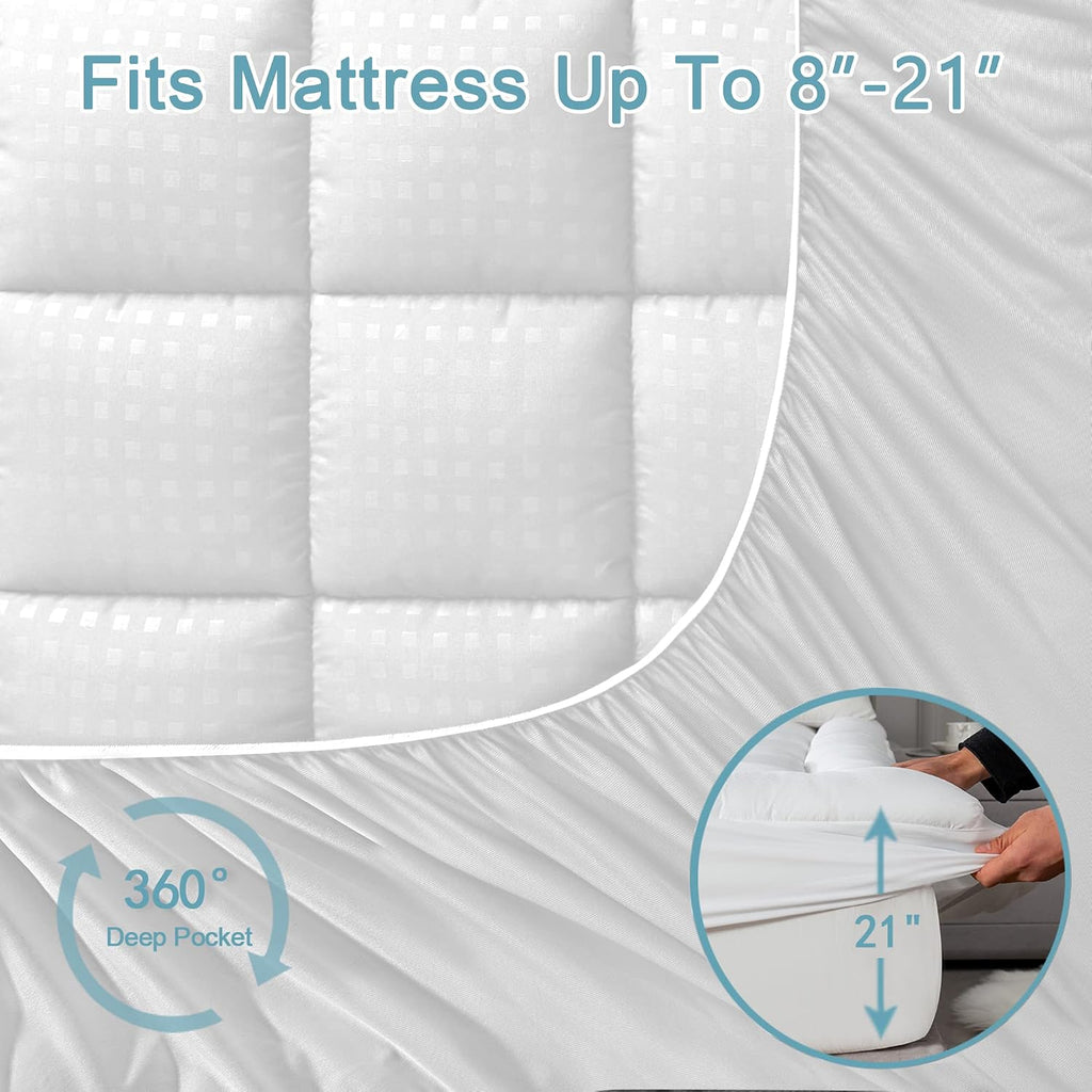 HYLEORY Twin XL Mattress Pad Quilted Fitted Mattress Protector Cooling Pillow Top Mattress Cover Breathable Fluffy Soft Mattress Topper…
