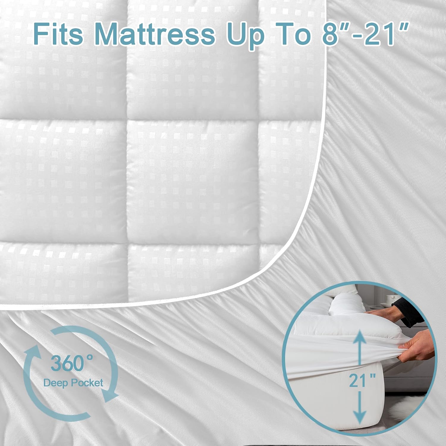 HYLEORY Twin XL Mattress Pad Quilted Fitted Mattress Protector Cooling Pillow Top Mattress Cover Breathable Fluffy Soft Mattress Topper…