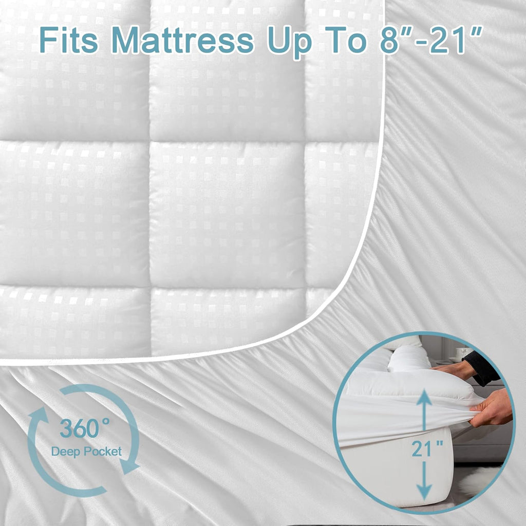 HYLEORY Full XL Mattress Pad Quilted Fitted Mattress Protector Cooling Pillow Top Mattress Cover Breathable Fluffy Soft Mattress Topper…