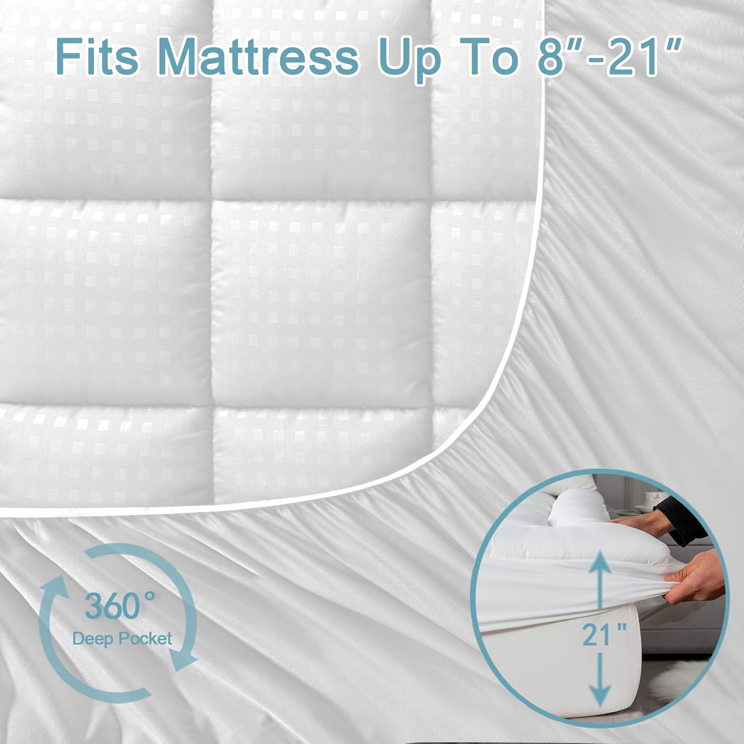 HYLEORY Full XL Mattress Pad Quilted Fitted Mattress Protector Cooling Pillow Top Mattress Cover Breathable Fluffy Soft Mattress Topper…