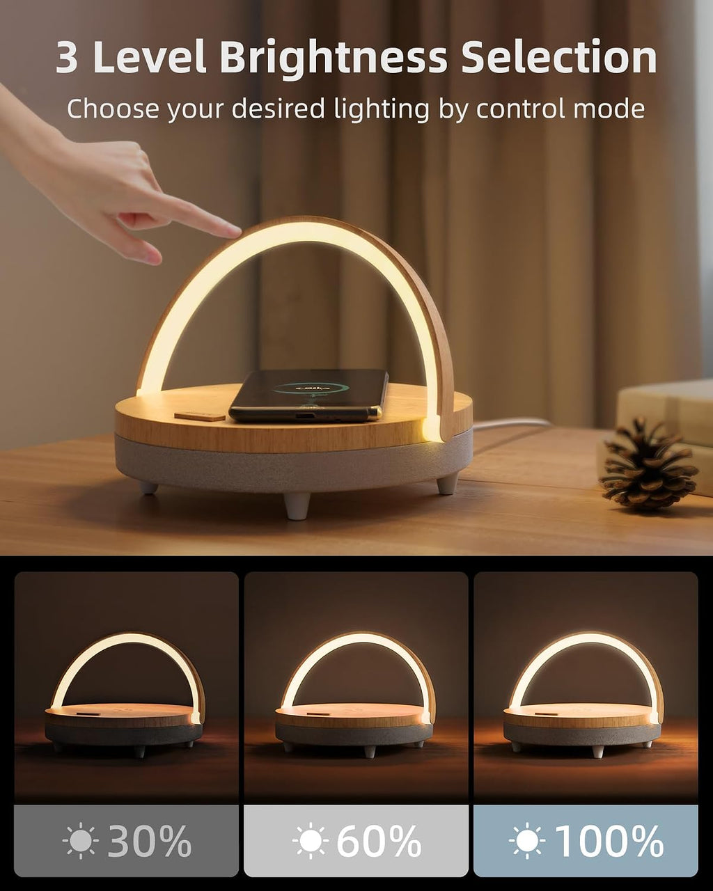 EZVALO Birthday Gifts for Women, Music Table Lamp with Wireless Charger, 4 in 1 Touch Bedside Lamp, Bluetooth Speaker, Phone Holder…