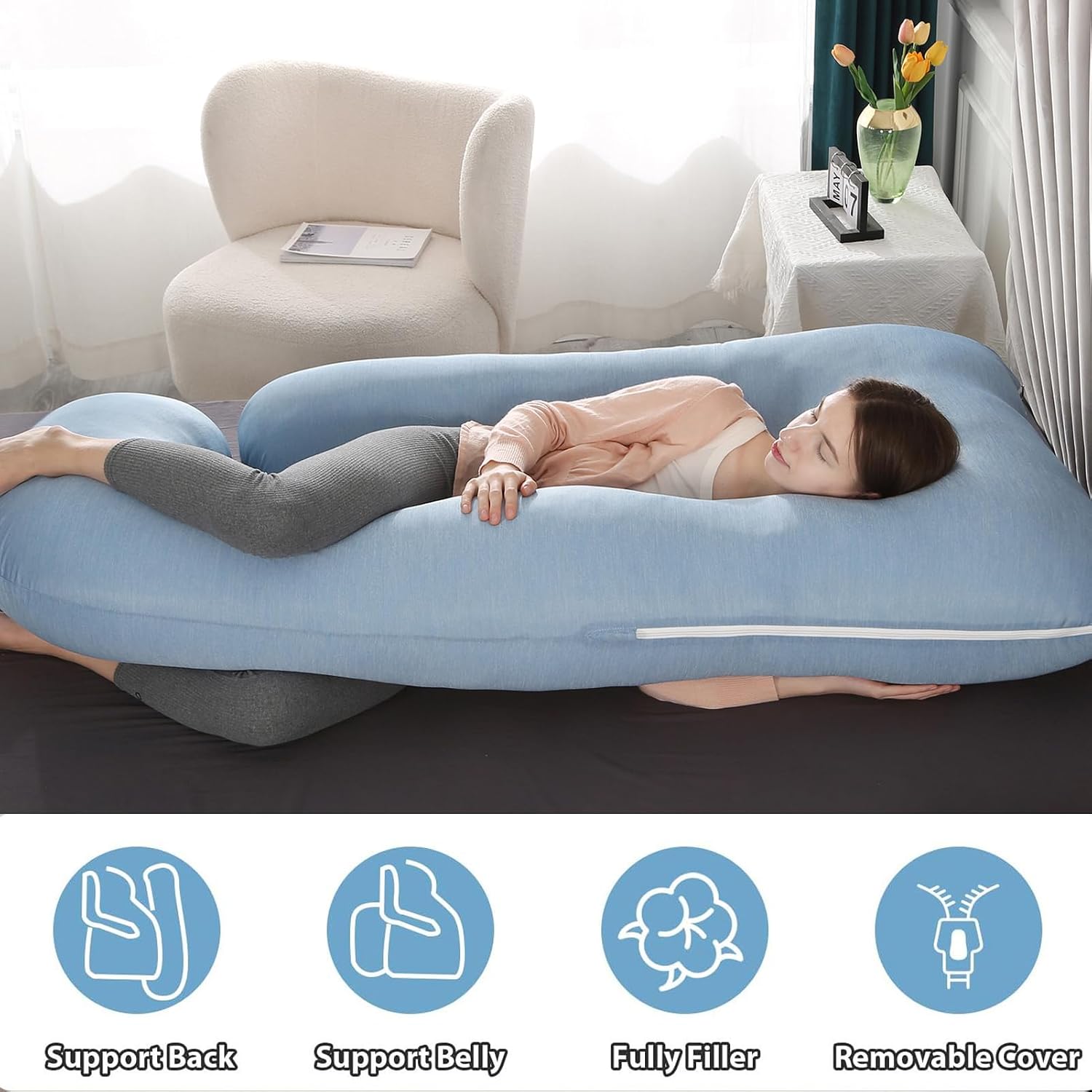 BATTOP Pregnancy Pillow for Sleeping, Maternity Pillow with Cooling Removable Cover,57 Inch Cooling Body Pillow, Support for…