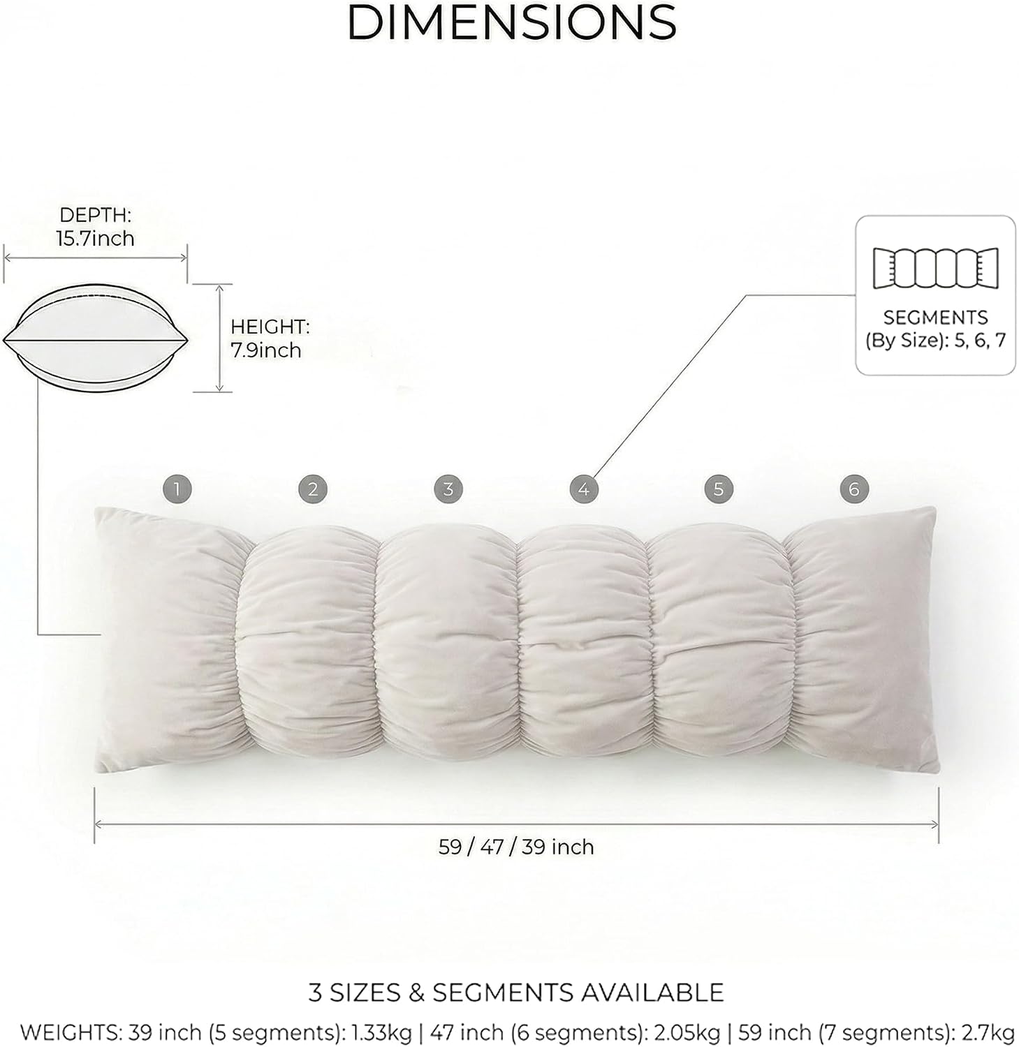 Ailuteie Pat. Pend.Long Bed Pillow for Adults and Side Sleepers with Segmented Design, Soft Velvet Body Pillow with Removable Washable Pill…