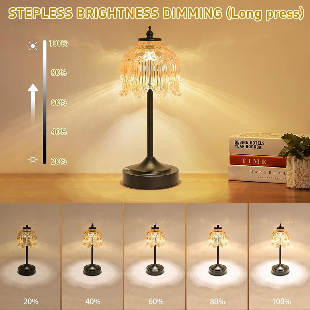 Cordless Lotus Flower Table Lamp, 5200mAh Rechargeable Battery Operated Portable Lamp, 3-Color Dimmable Touch Control Small Desk Lamp for…