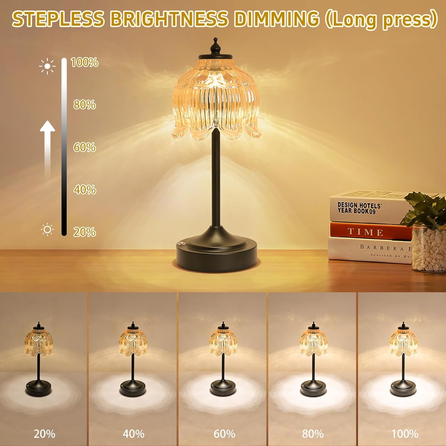 Cordless Lotus Flower Table Lamp, 5200mAh Rechargeable Battery Operated Portable Lamp, 3-Color Dimmable Touch Control Small Desk Lamp for…