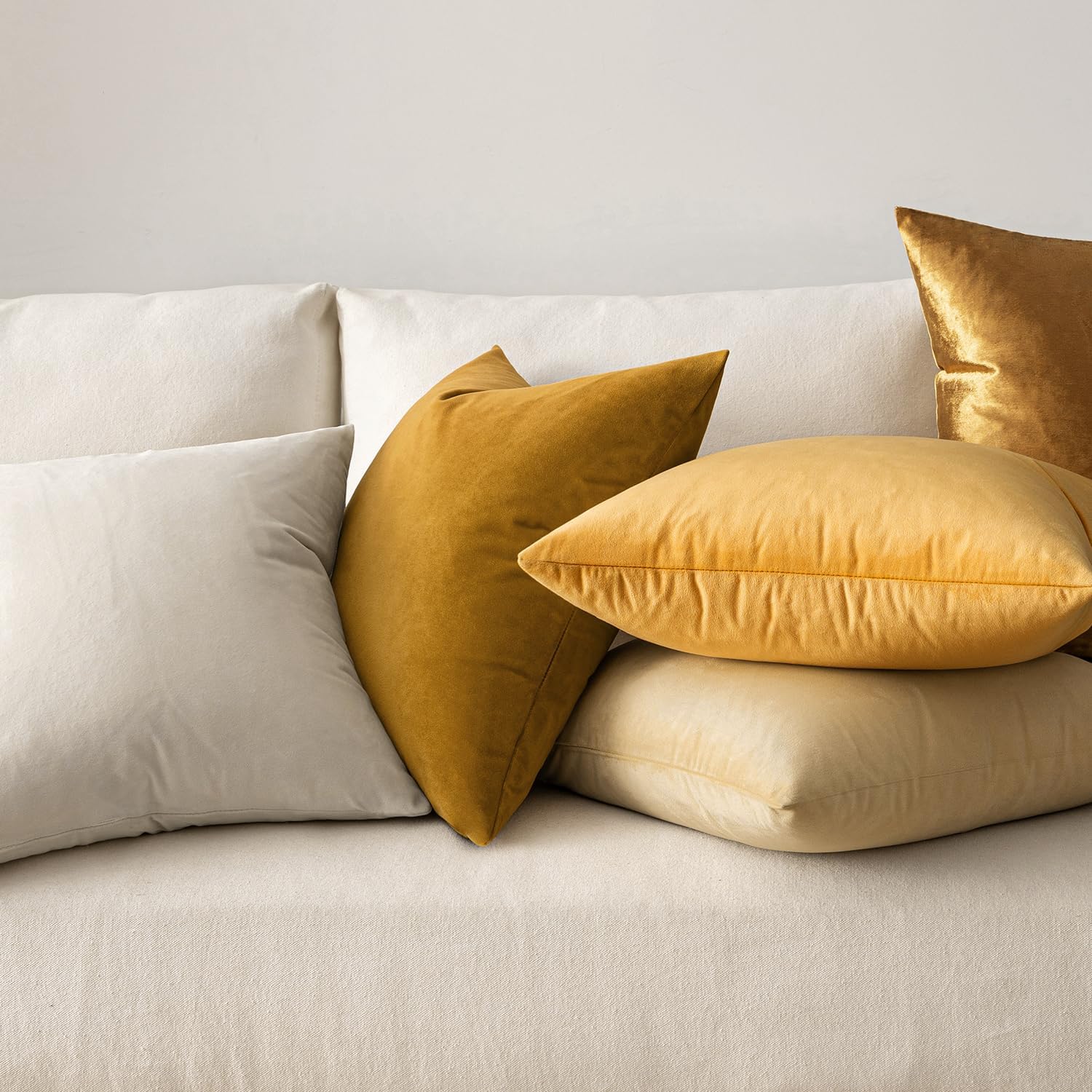 Miulee 24x24 Inch Euro Sham Velvet Pillow Covers, Set of 2 Large Square Spring Decorative Pillows -Mustard Yellow Super Soft for King Bed,…