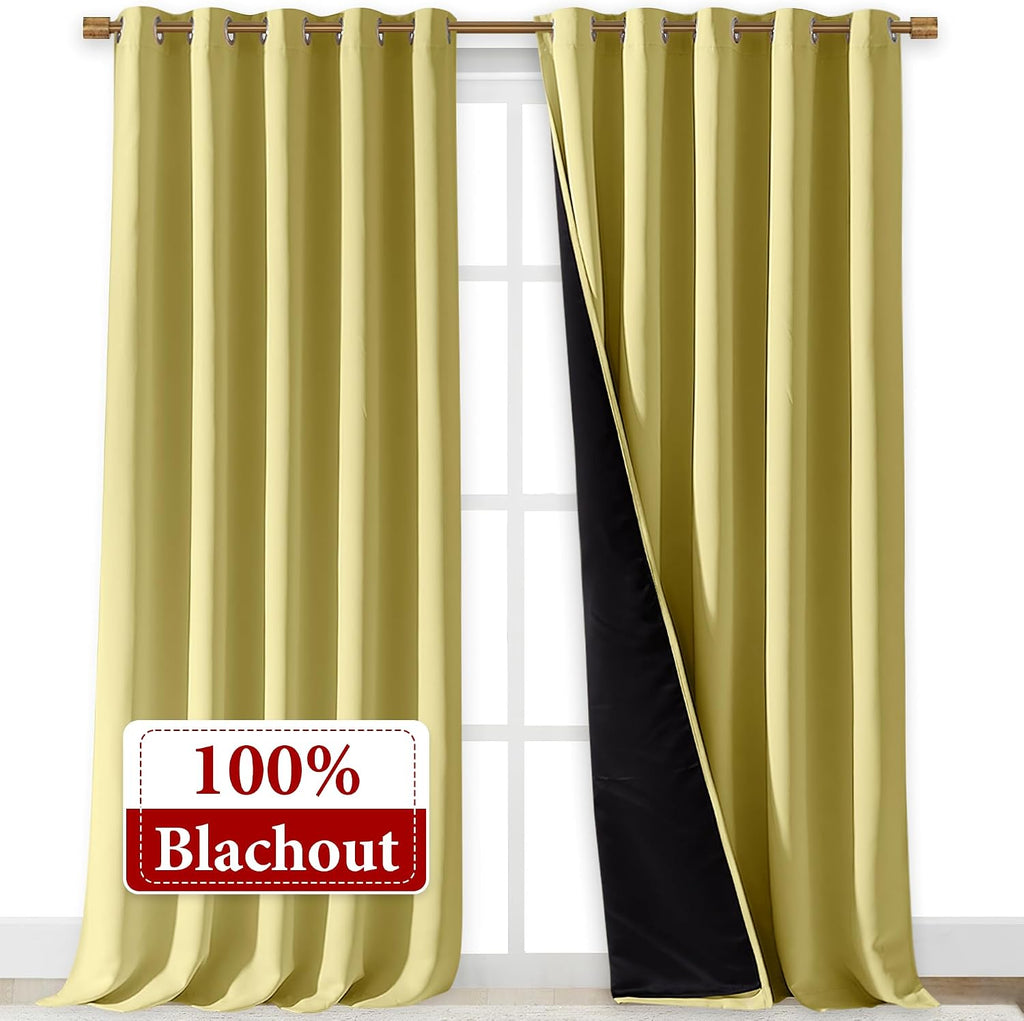 Nicetown 100% Blackout Blinds, Laundry Room Decor Window Treatment Curtains for Large Patio Sliding Door, Thermal Insulated Paler Yellow Cu…