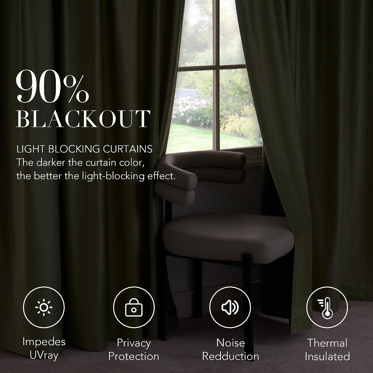 Nicetown Sage Green Velvet Living Room Curtains 90 inches Long, Rod Pocket & Back Tab Room Darkening Window Treatments Thermal Drapes for B…