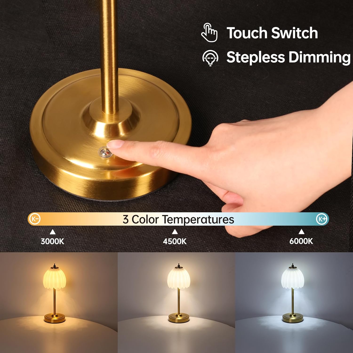 Shenmoyl Set of 2 Tulip Table Lamp with 5000mAh Battery & Touch Control, Cordless Table Lamp with 3 Colors, Dimmable Rechargeable Table…