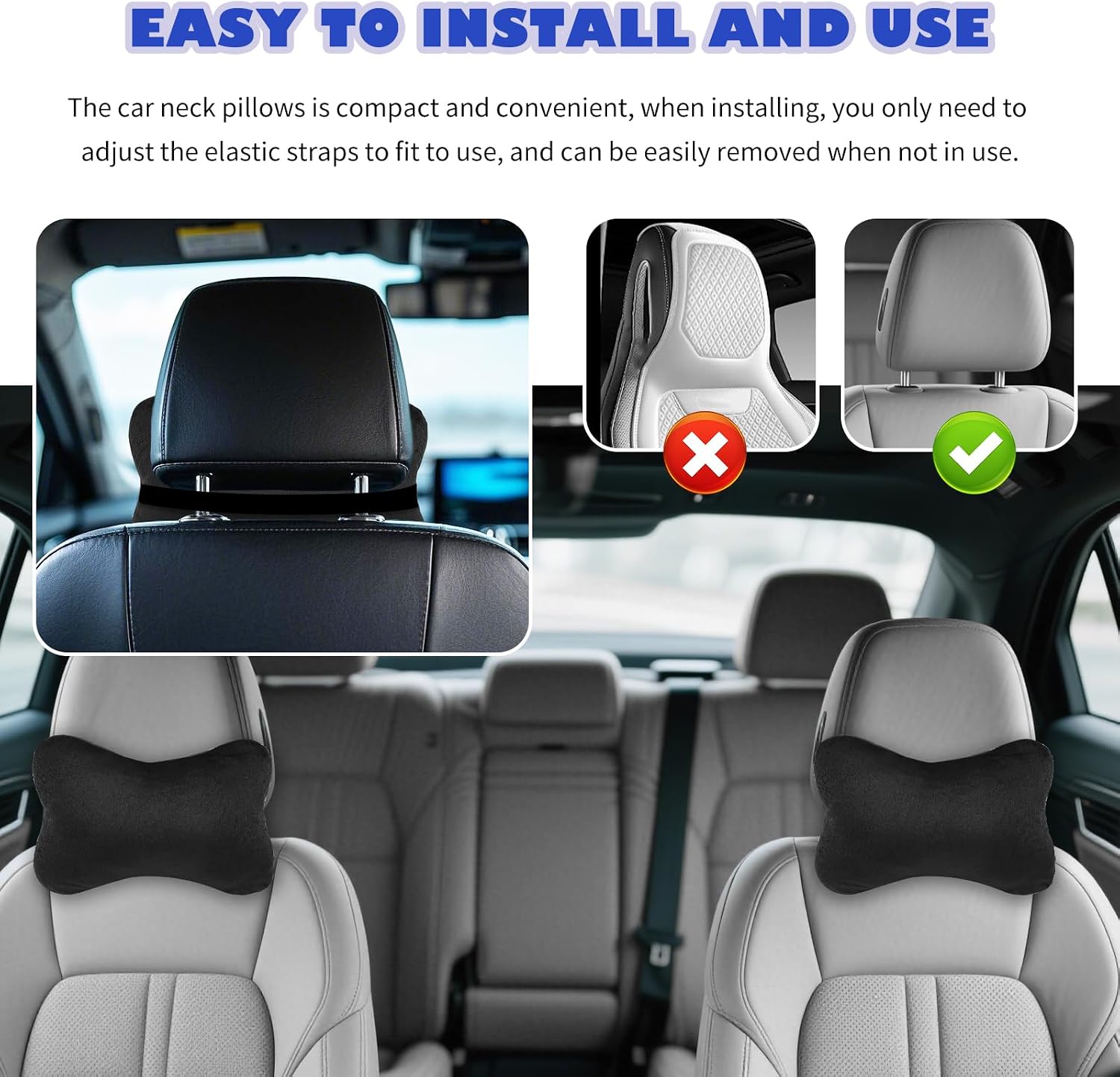 2PCS Car Headrest Pillow, Soft & Comfortable Car Neck Pillow for Driving Fatigue Relieve, All-Season Universal Cars Head Rest Pillows…