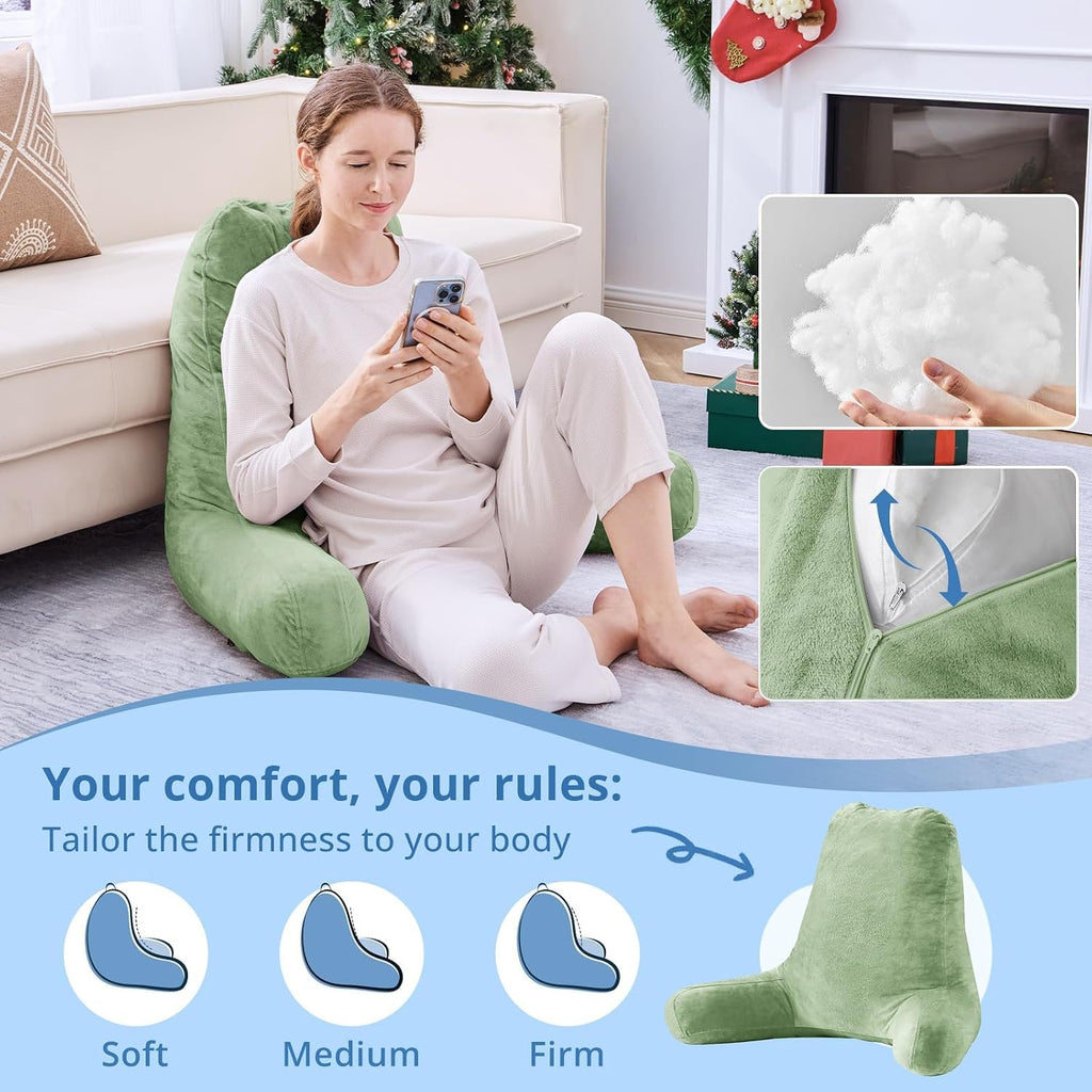 Sasttie 25-inch Reading Pillows for Sitting in Bed Adult, Jumbo Velvet Back Pillow Bed Sitting Up, XL High Back-Rest Support Cushion for…