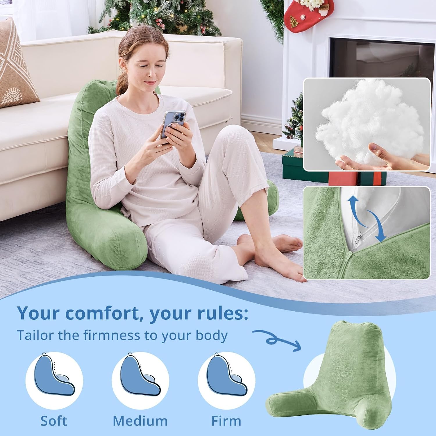 Sasttie 25-inch Reading Pillows for Sitting in Bed Adult, Jumbo Velvet Back Pillow Bed Sitting Up, XL High Back-Rest Support Cushion for…