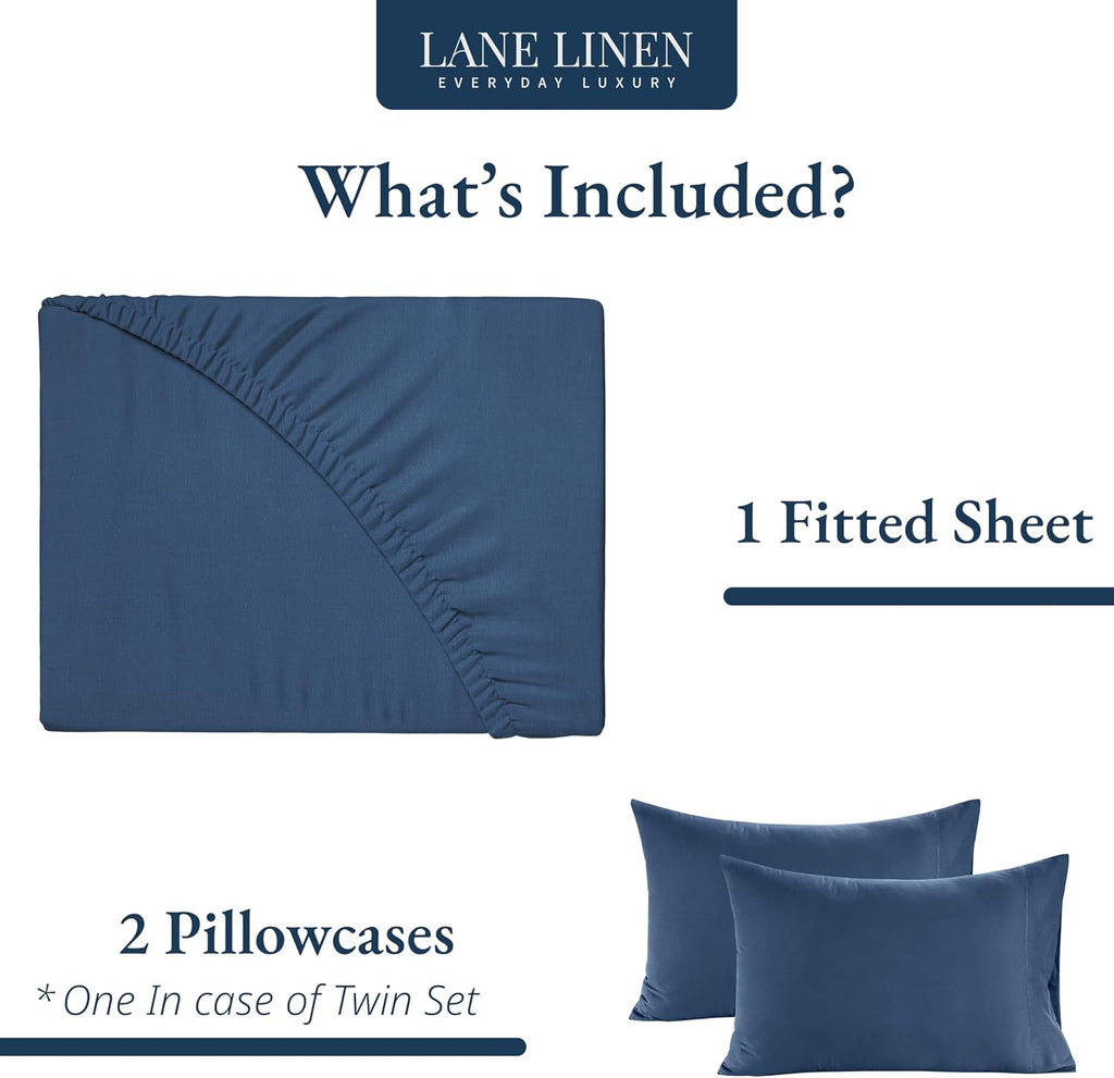 LANE LINEN Twin XL Fitted Sheet, 100% Organic Cotton 2-Piece Set (1 Fitted Sheet, 1 Pillowcase), Percale Weave, Soft, Breathable, Fits…