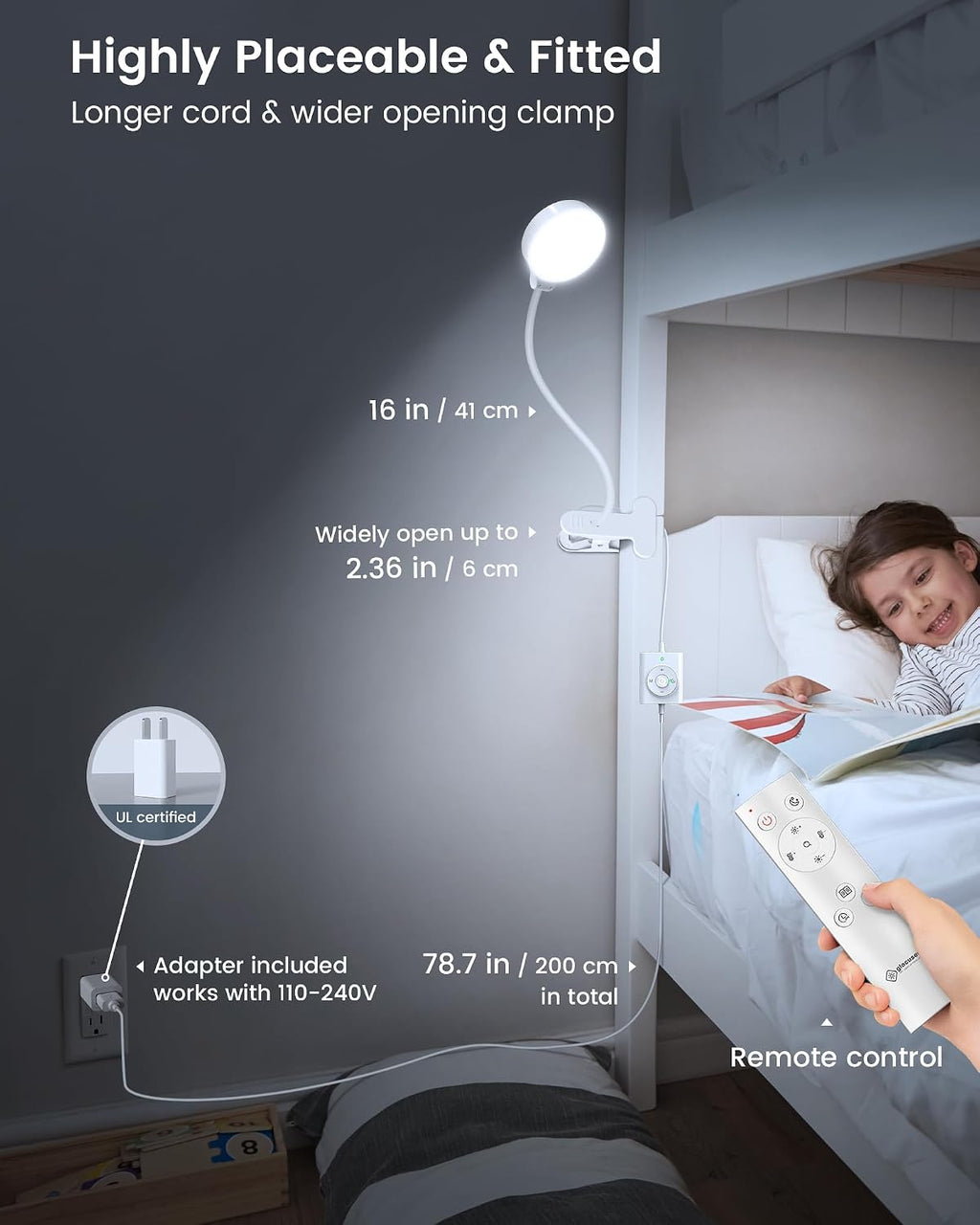Glocusent 5W Reading Light for Bed, 36 LED Eye Caring Bed Lamp, 3 Colors & 5 Brightness Levels for Headboard with Adapter, Perfect Clip on…