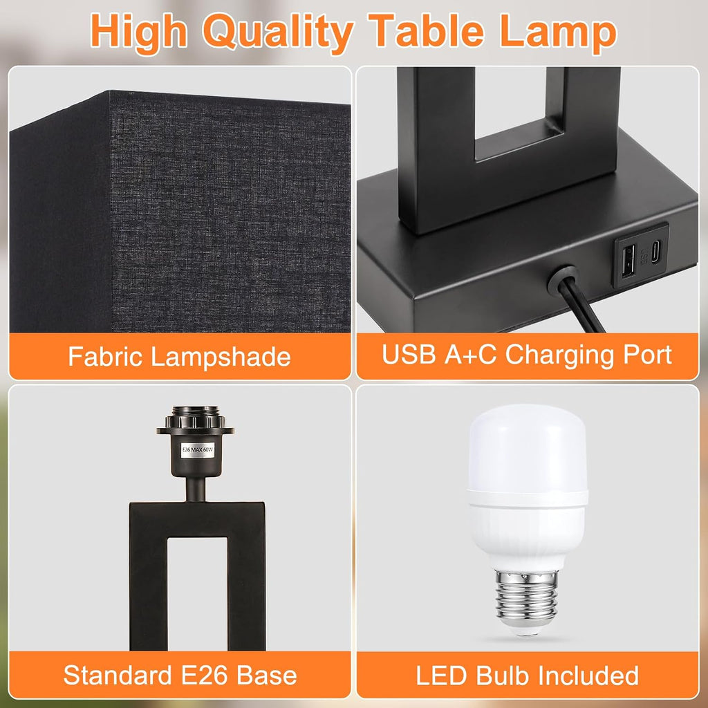 Seealle 22" Tall Living Room Lamps for Night Stands - Touch Bedside Lamp with USB C+A, 3 Way Dimmable Bedroom Lamps for End Tables Set of…
