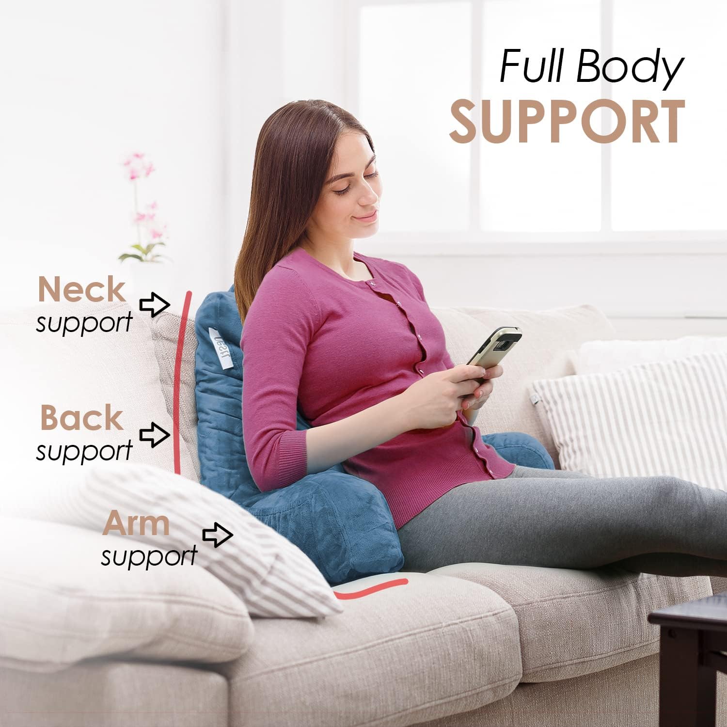 Nestl Reading Pillow with Shredded Memory Foam, Designed for Sitting Up in Bed and Couch, Back and Arms Adjustable Support for Adult &…