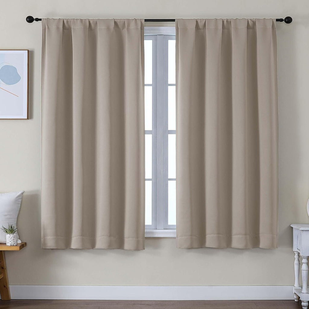 Simplebrand Ava Stone Blackout Curtains for Bedroom 63 Inch Length 2 Panels Set, Solid Thermal Insulated Privacy Living Room Window Treatme…