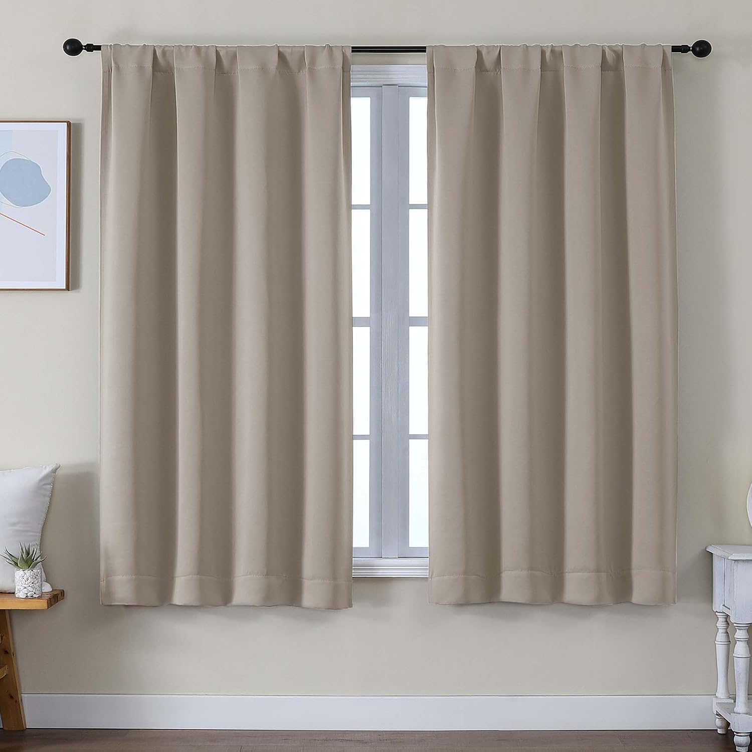 Simplebrand Ava Stone Blackout Curtains for Bedroom 63 Inch Length 2 Panels Set, Solid Thermal Insulated Privacy Living Room Window Treatme…