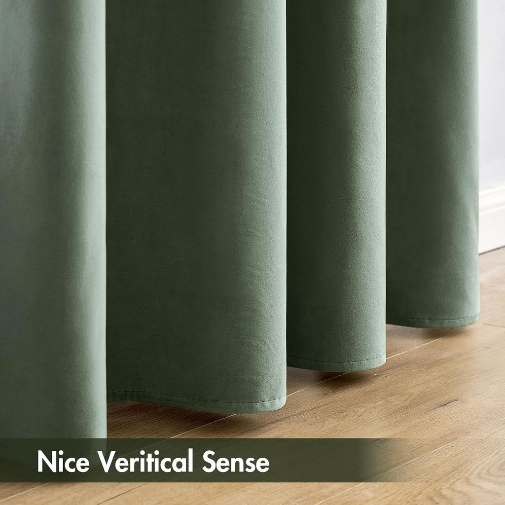 MIULEE Velvet Curtains Sage Green Thermal Insulated Blackout Curtain Drapes for Bedroom Living Room Darkening 90 Inches Long Curtains…