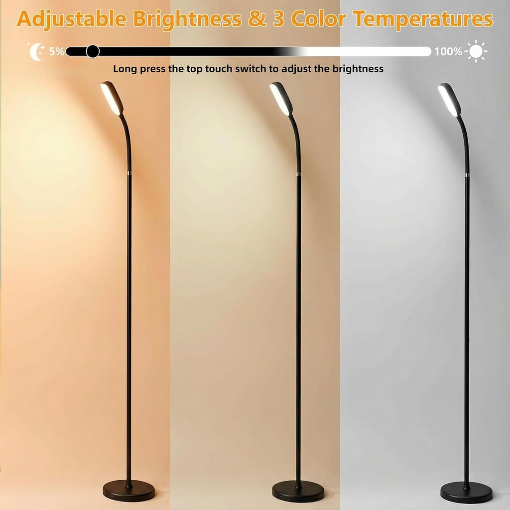 Cordless Portable Floor Lamp, Adjustable Gooseneck with Touch Switch, 3 Color Modes, Lightweight & Rechargeable for Living Room, Bedroom…