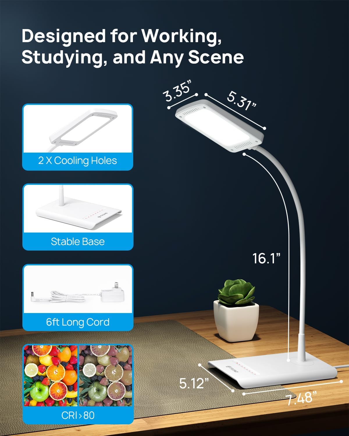 TRONDOfficial TROND Desk Lamp, Bright Dimmable Eye-Caring Table Lamp, 3 Color Modes 7 Brightness Levels, Flexible Gooseneck, Touch Control,…