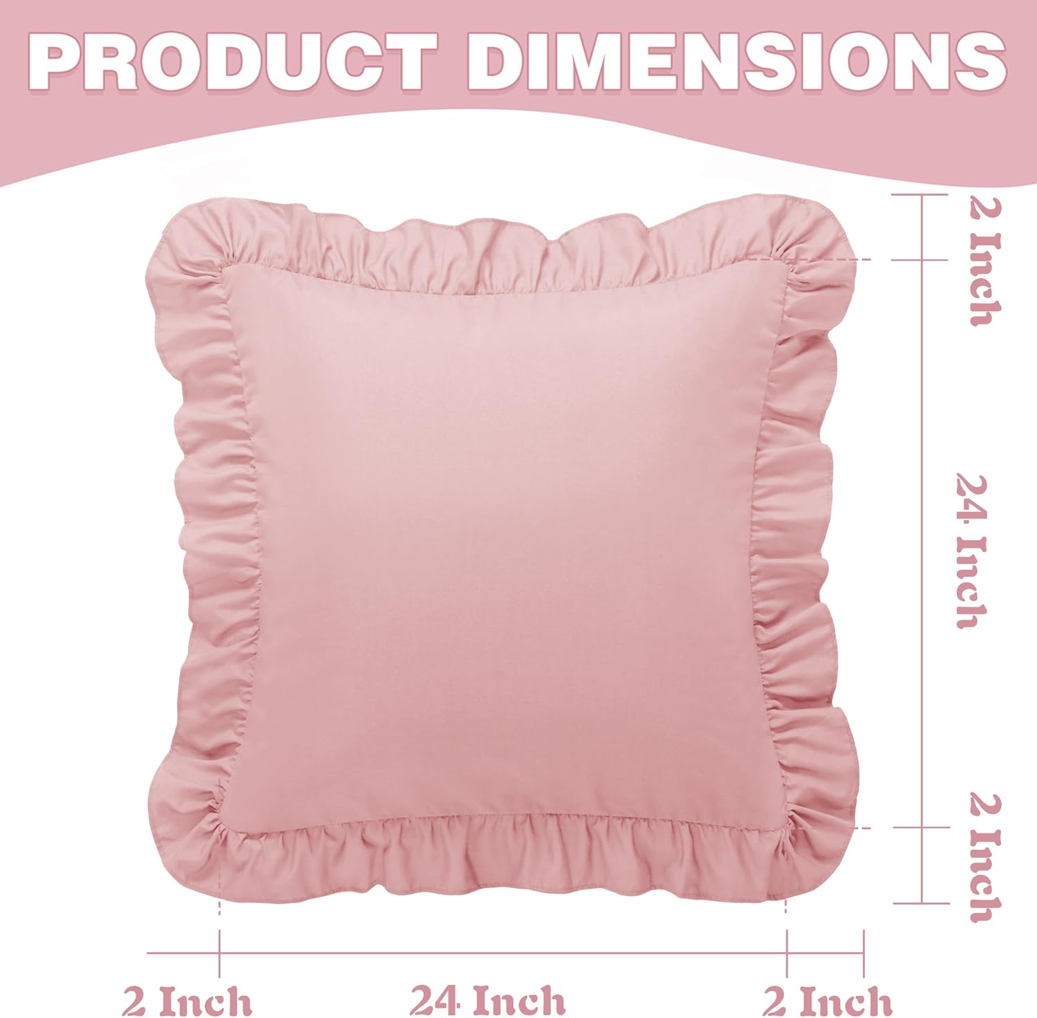 KKJIAF Ruffle Pillow Cases 24x24 Inches, Light Pink Square Ruffled Pillow Covers Set of 2, Microfiber Wrinkle Resistant Pillow Shams with…