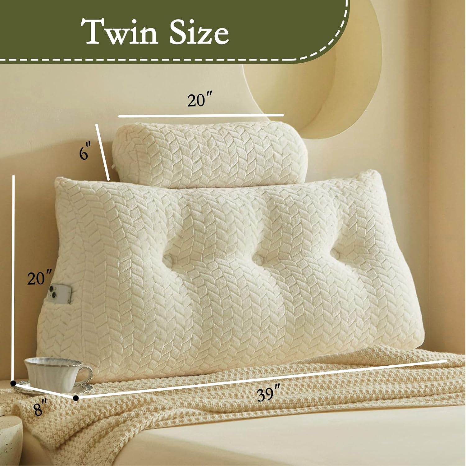 Yourmoon YOUR MOON Wedge Headboard Pillow Twin Size, Triangular Wedge Backrest Pillow with 1 Pack Neck Roll Pillows, Headboard Pillow for B…