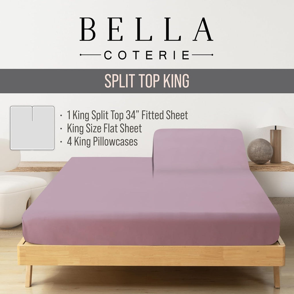 Bella Coterie 6 Piece Luxury Bamboo Viscose Split Top King Size Sheet Set | 34" Split for Adjustable Beds | 100% Organically Grown|…