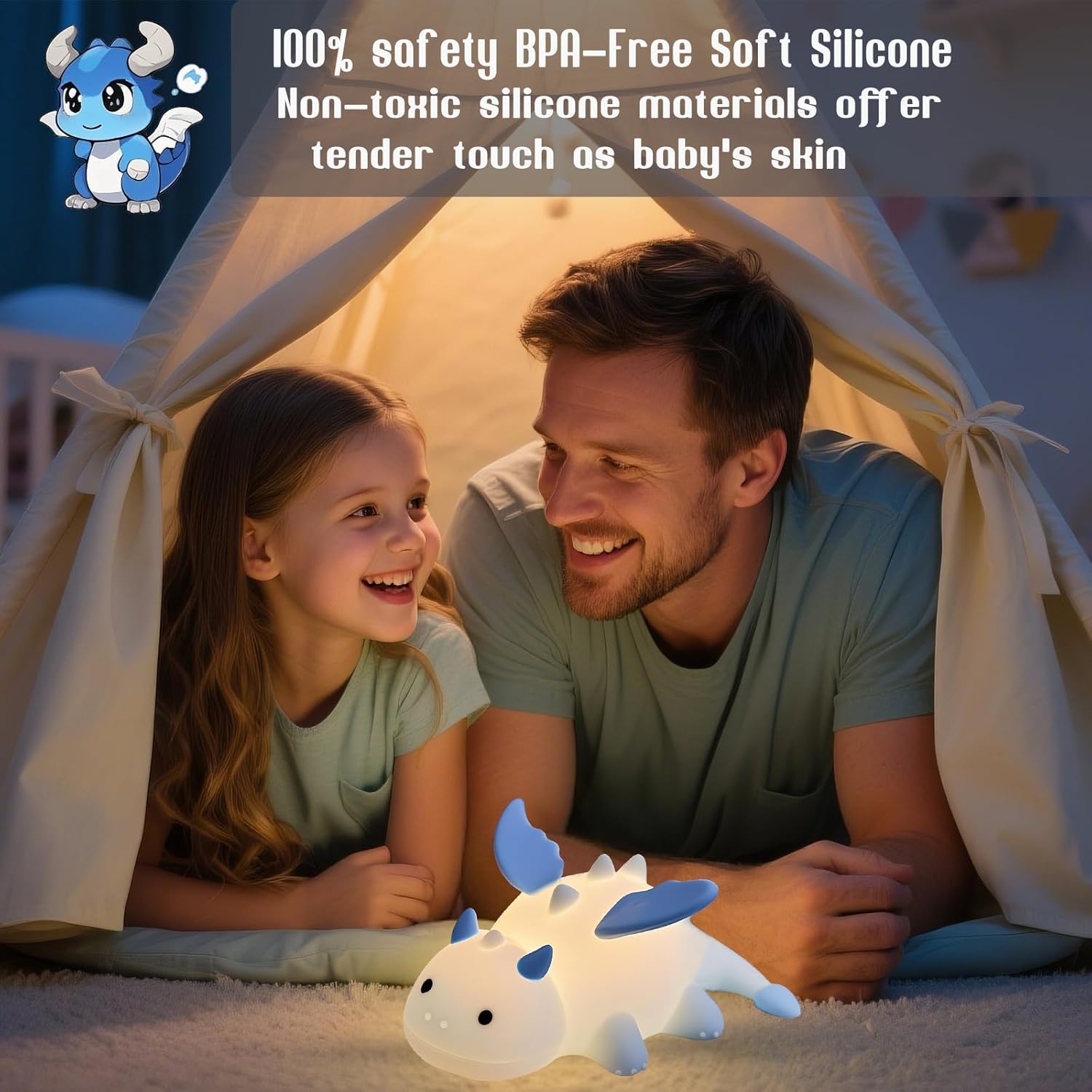 Dragon Night Light, Cute Baby Dragon Gifts, Soft Silicone Lamp with 3 Level Warm Light and RGB Changing, Breastfeeding Nursery Portable…