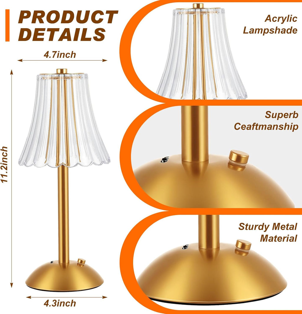 Liliful 2 Pcs LED Portable Cordless Table Lamp Touch Battery Operated Rechargeable Gold Desk Lamp 3 Color Dimmable for Bedroom Living…