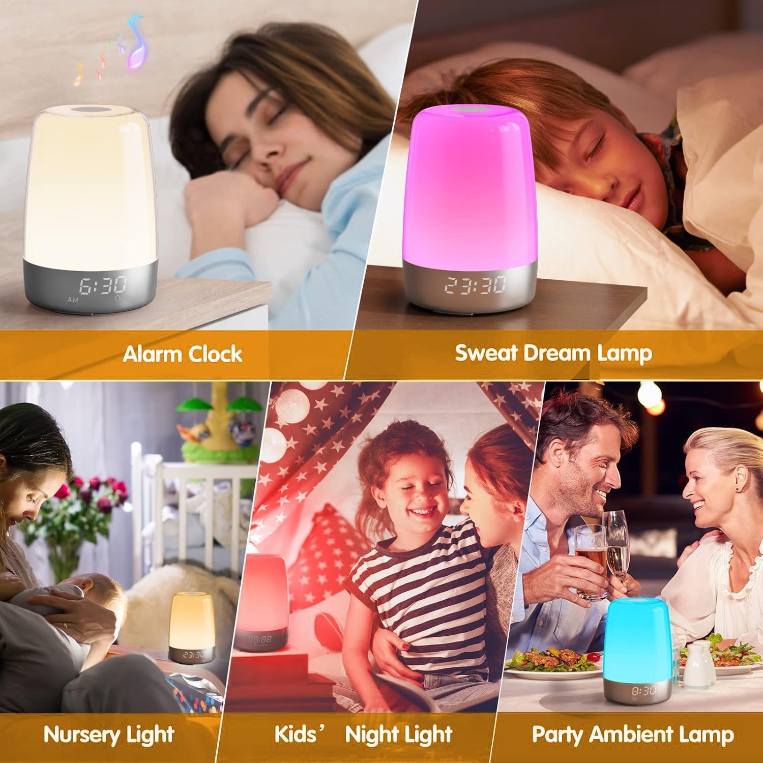 winshine Touch Wake Up Night Light with Sunrise Simulation Alarm Clock, 3 Ways Dimmable Warm White Bedside Lamp for Kid Bedrooms RGB Ambien…