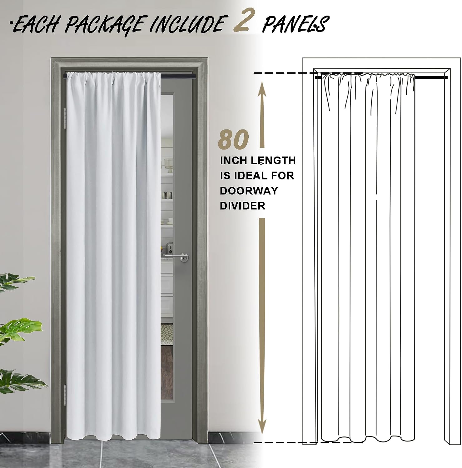 Jiuzhen 80 Inch Length Door Curtains for Doorway, Thermal Insulated Room Darkening Curtains with Tiebacks, Rod Pocket Curtain for Bedroom L…