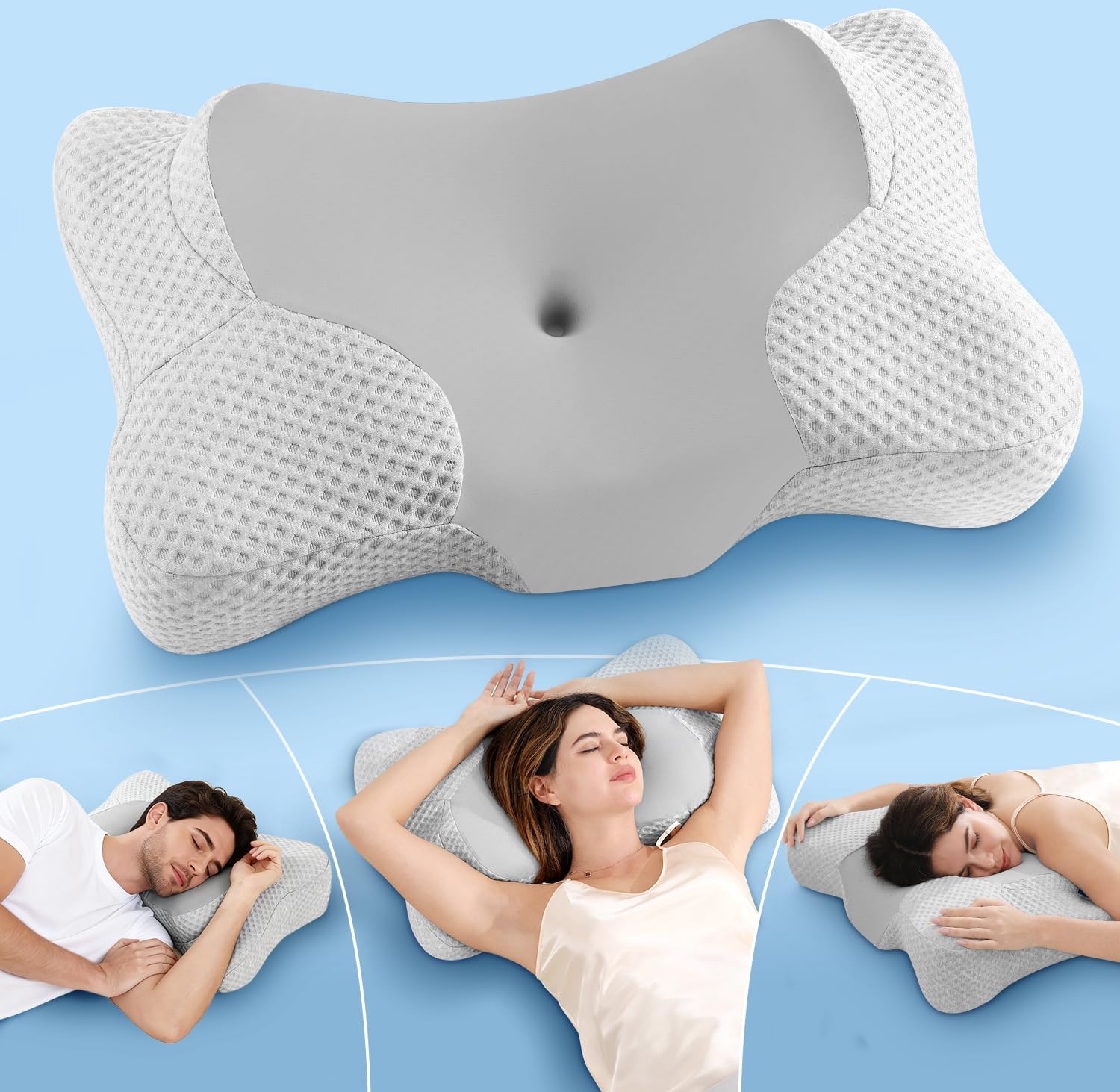 jiaao Cervical Neck Pillow Side Sleeper Pillow Ergonomic Memory Foam Contour Pillow for Pillow for Neck, Cooling Breathable Certified Cerv…