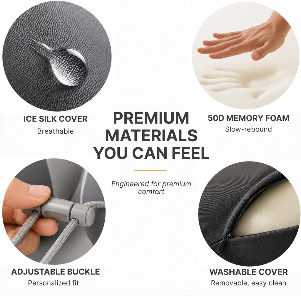 Travel Neck Pillow for Airplane, Memory Foam Cervical Neck Pillow with Cooling Ice Silk Cover, U-Shape 360° Head & Chin Support…