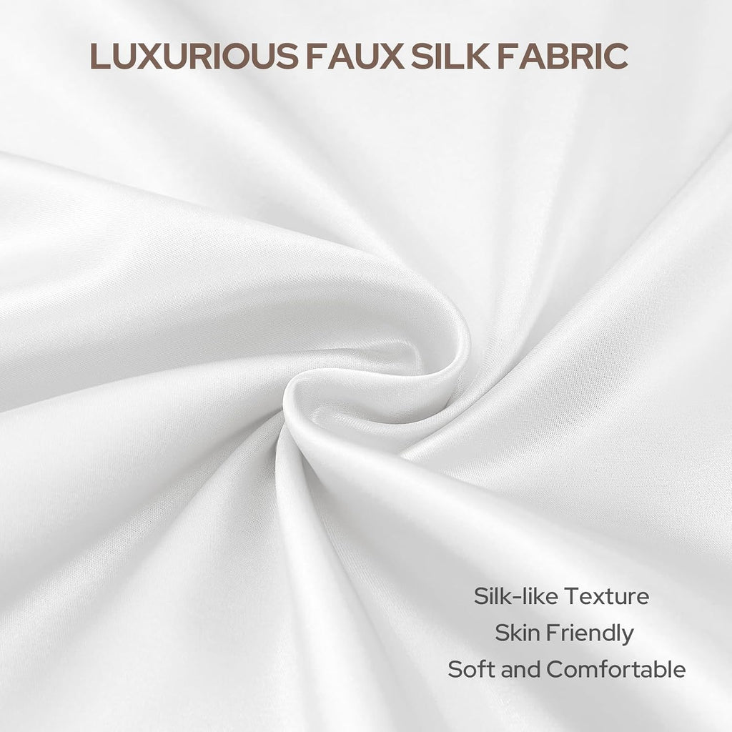 Homeideas White Decorative Throw Pillow Covers 20x12 Set of 2, Glossy Faux Silk Lumbar Pillow Covers for Couch Sofa Bed Decor Luxury Summer…