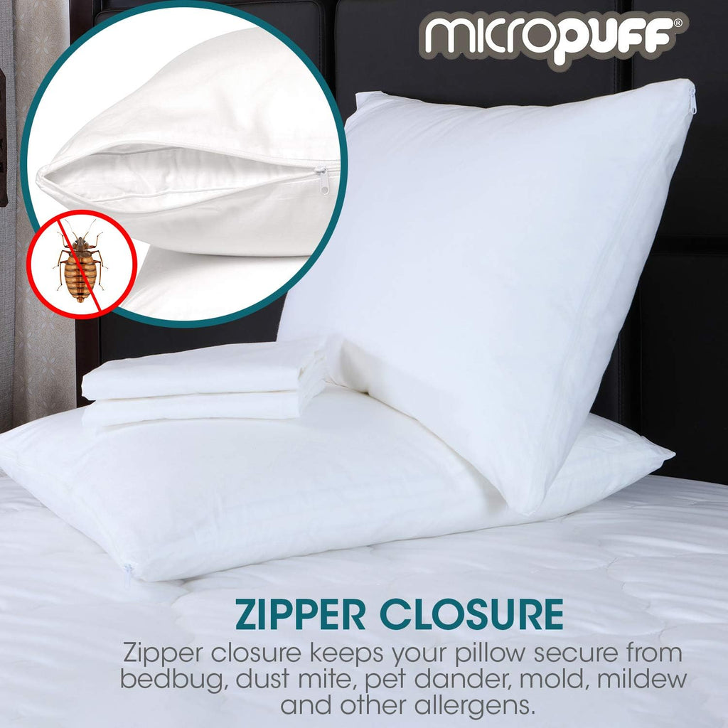 Micropuff Queen Size Pillow Protectors with Zipper - 2 Pack - Soft and Breathable Pillow Cover. Pillowcase Protects Against Stains…