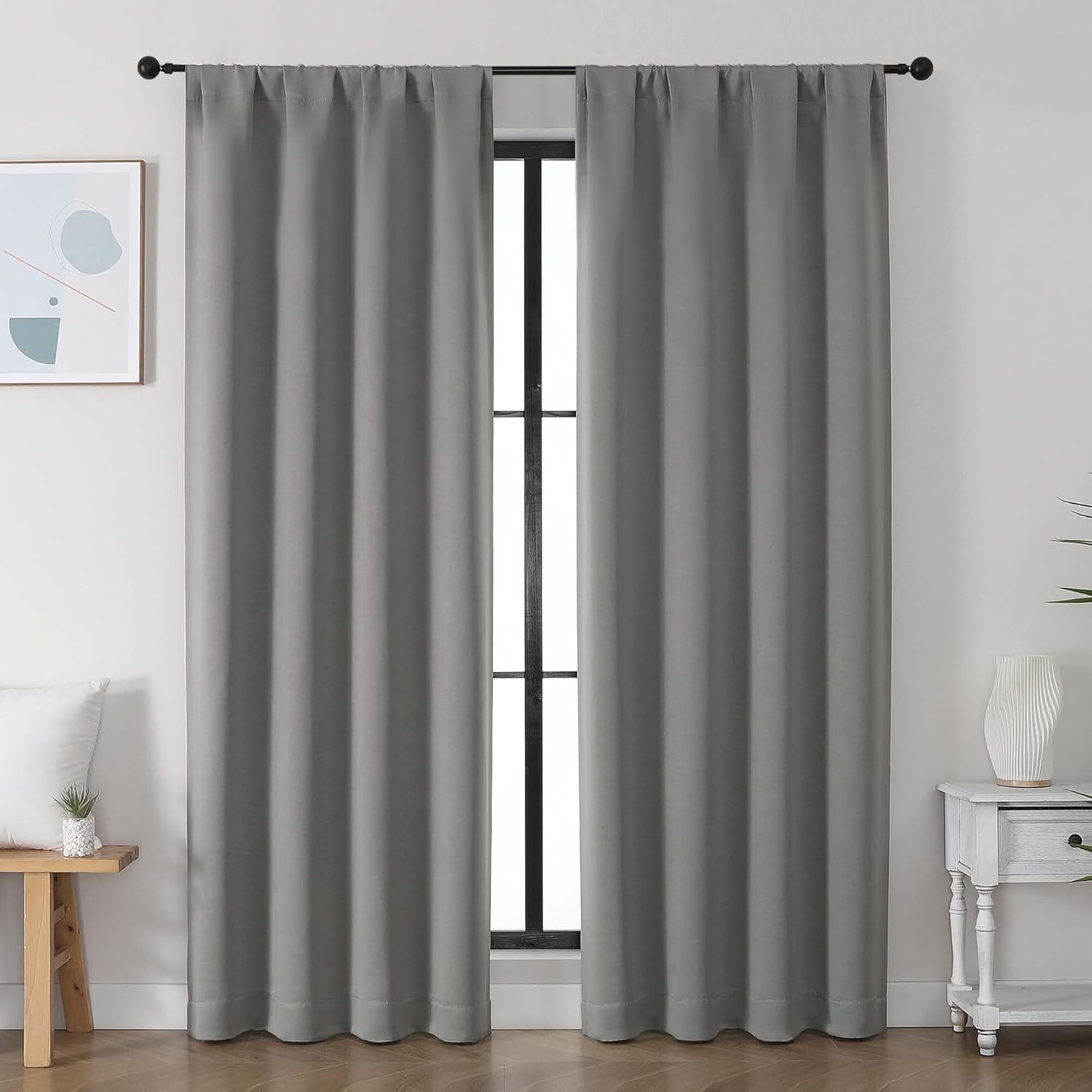 Simplebrand Ava Light Grey Blackout Curtains for Bedroom, 78 Inch Length, 2 Panels Set, Privacy Thermal Insulated Rod Pocket Window Curtain…
