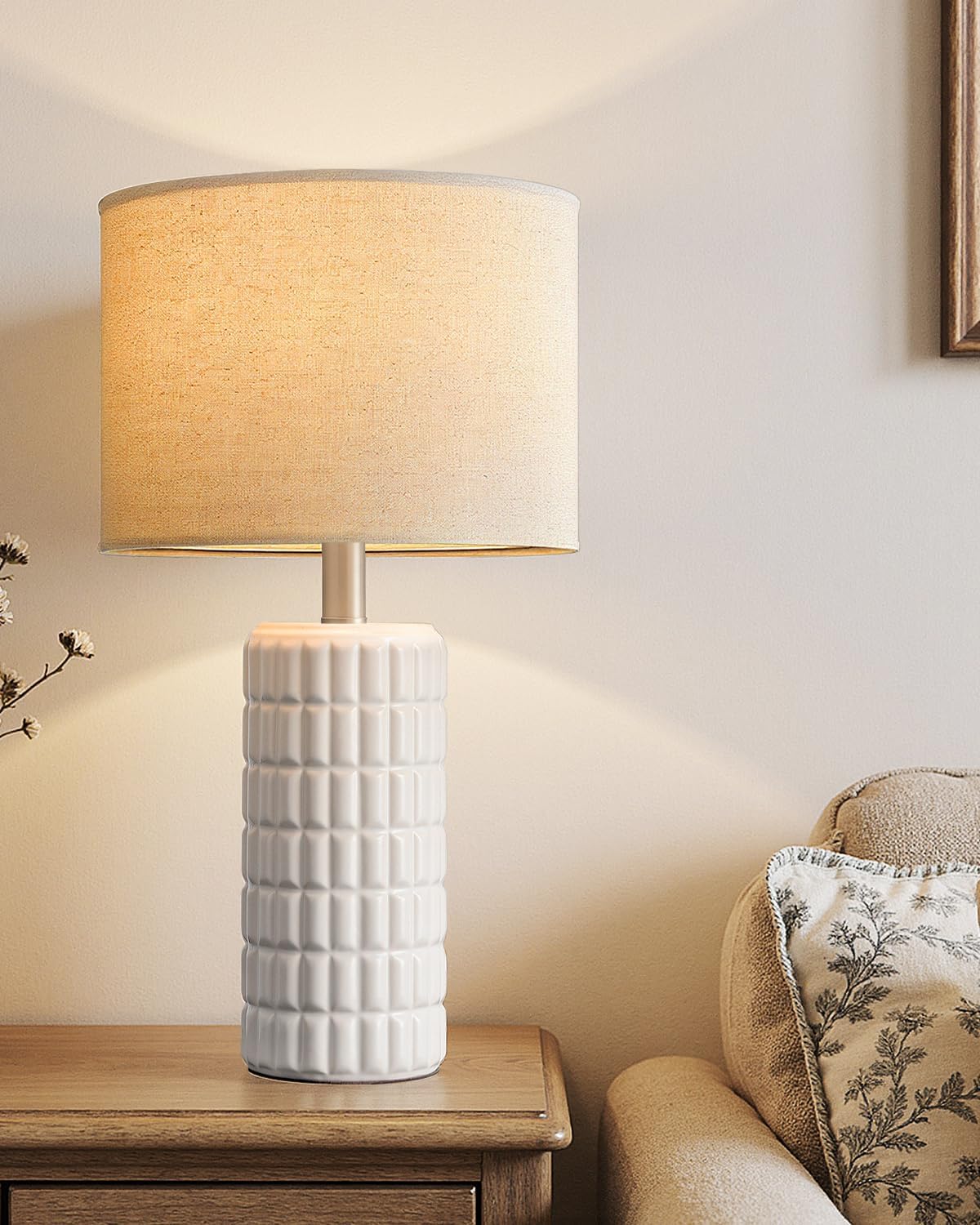 SeealleLighting Seealle 23" Modern Ceramic Table Lamps - Table Lamps for Living Room, Farmhouse Bedside Night Stands Lamp for Bedroom, Whit…