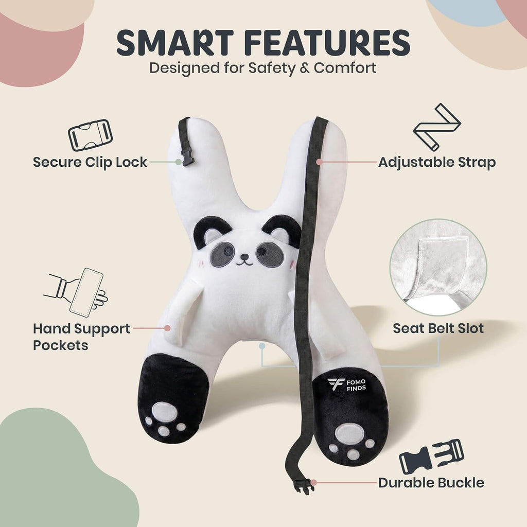 Kids Car Sleeping Pillow - X-Shaped Plush Animal for Neck & Back Support - Hands & Seat Belt Slot - Machine Washable & Compressible…