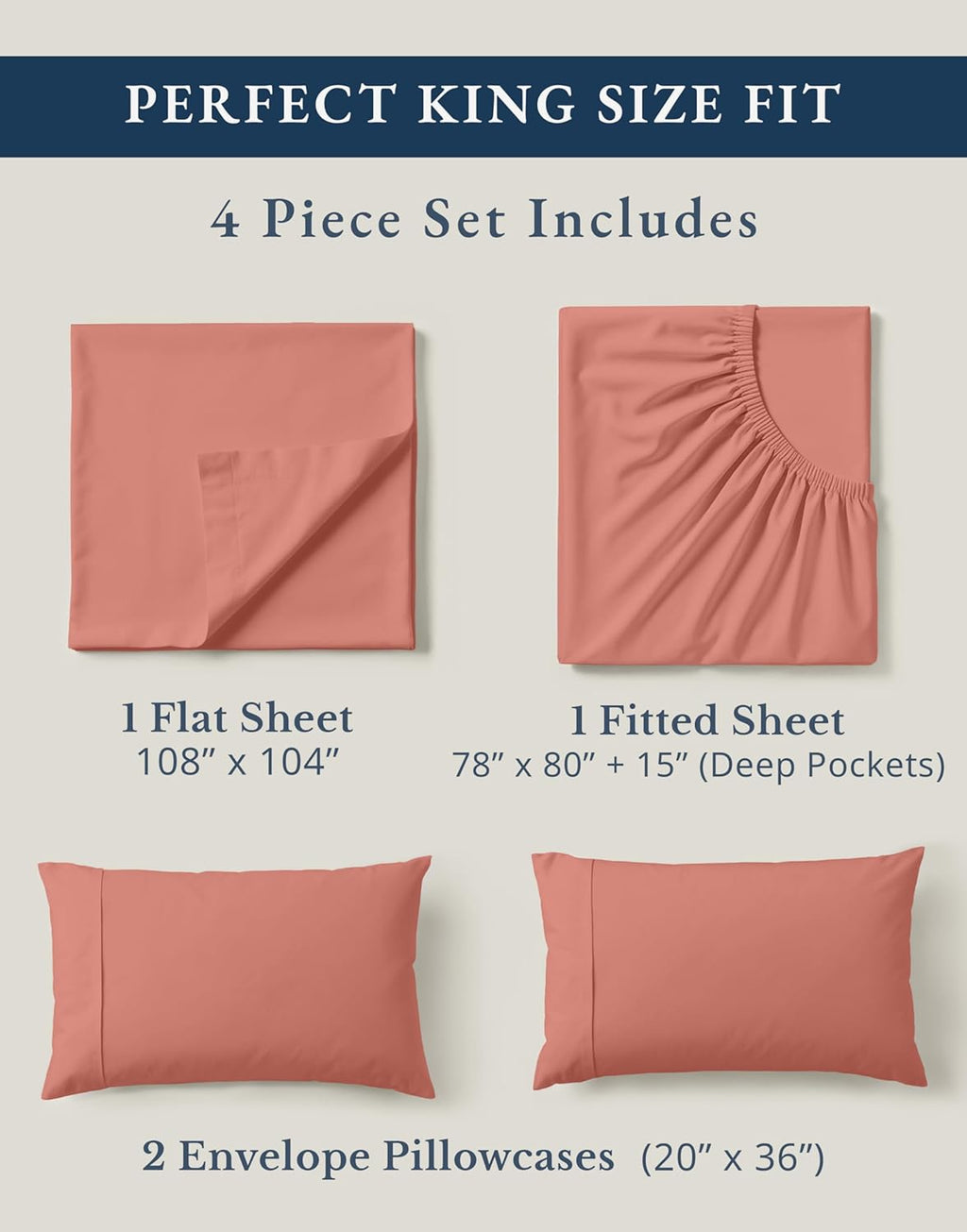 LaneLinen LANE LINEN 100% Organic Cotton Fully Elasticized King Sheet Set, Low Pilling Fade Resistant Machine Washable Naturally Cooling Ki…