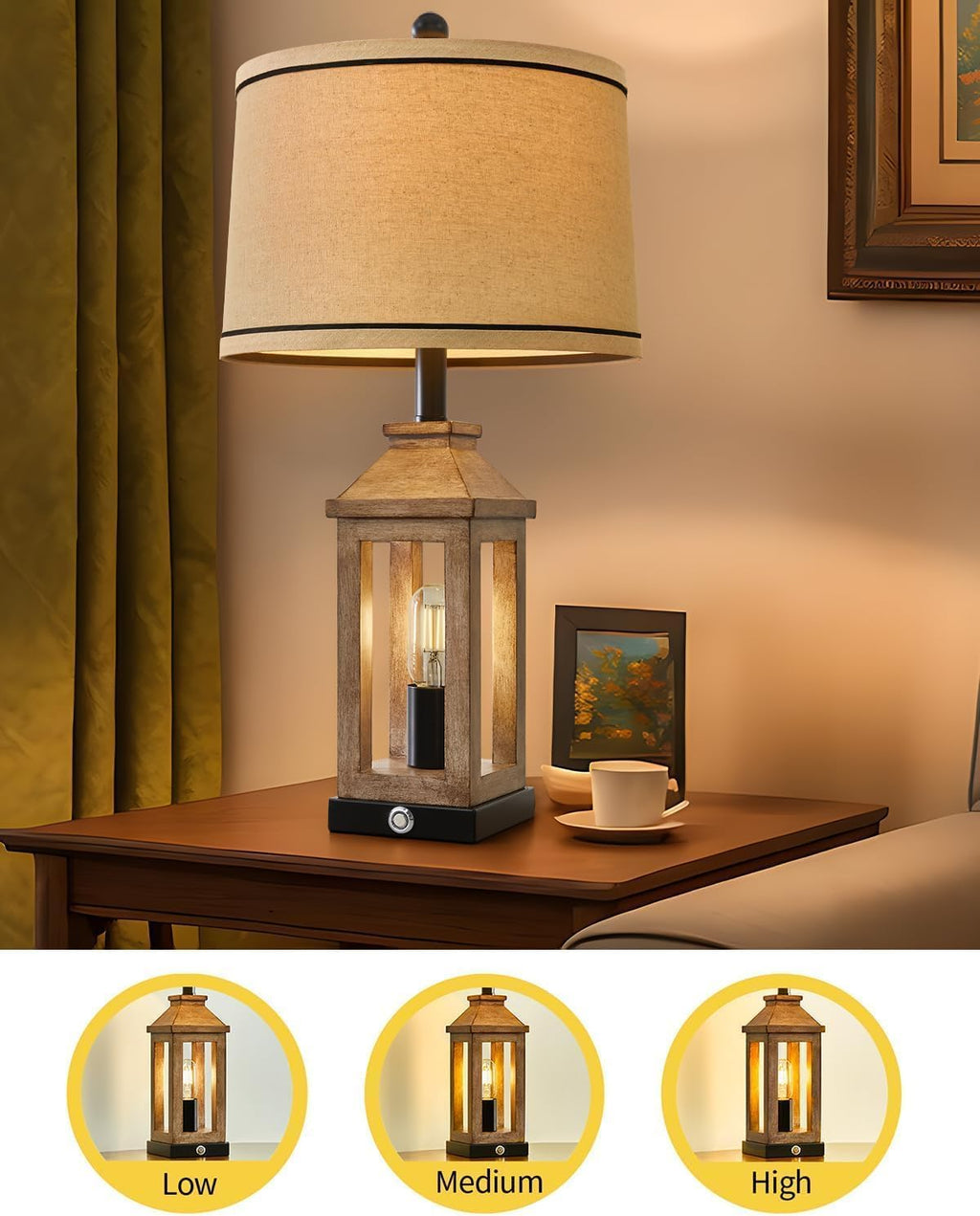 G-SAFAVA 23.75" Farmhouse Dual USB Charging Ports 3-Way Dimmable Touch Control Table Lamp with Nightlight Vintage Modern Lamps for Living…