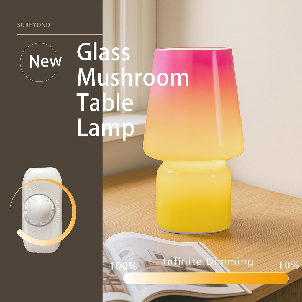 Mushroom Lamp, Mother's Day Gifts, Small Table Lamp, Cute Nightstand Kitchen Mini Lamp, Glass Table Lamp, Suitable for Bedrooms, Kitchens…